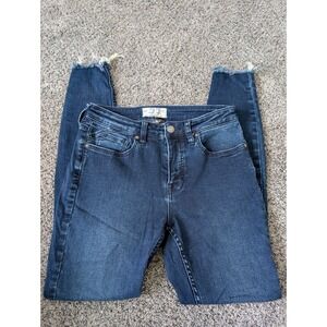 We The Free Free People Skinny Jeans Dark Indigo Raw Frayed Step Hem Size 27